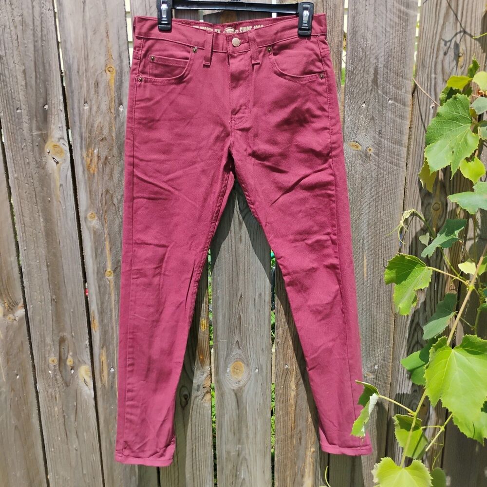 Dickies Mens Slim Skinny Pants Maroon Burgundy Red Twill Canvas Size 28x30
